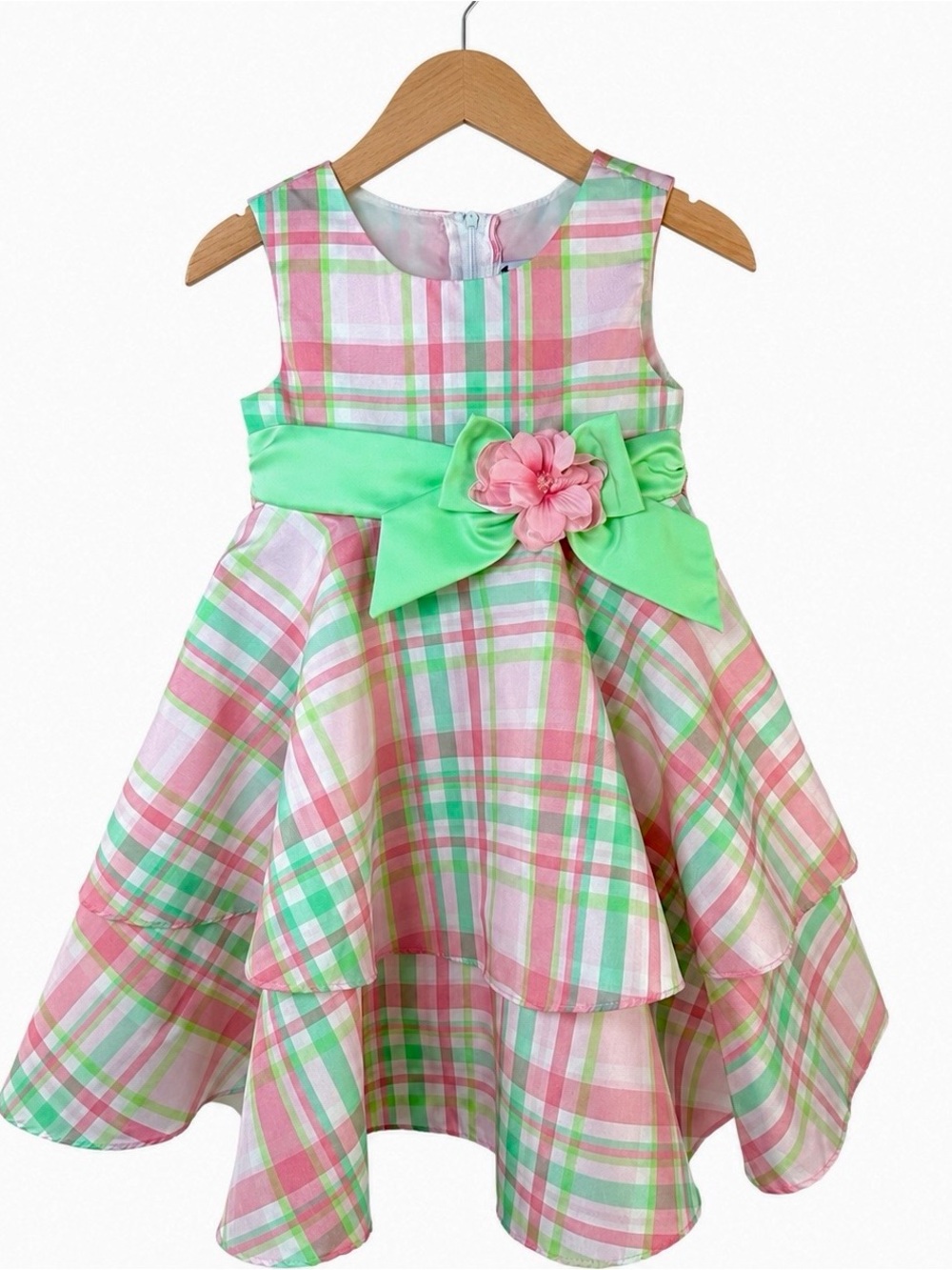 Goodlad Pink Green Plaid Dress Girls 3T High Low Spring Party Wedding NWOT